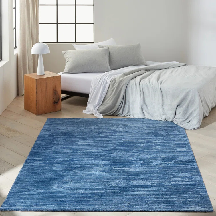 Ck010 Linear Handmade Looped/Hooked Area Rug in Blue