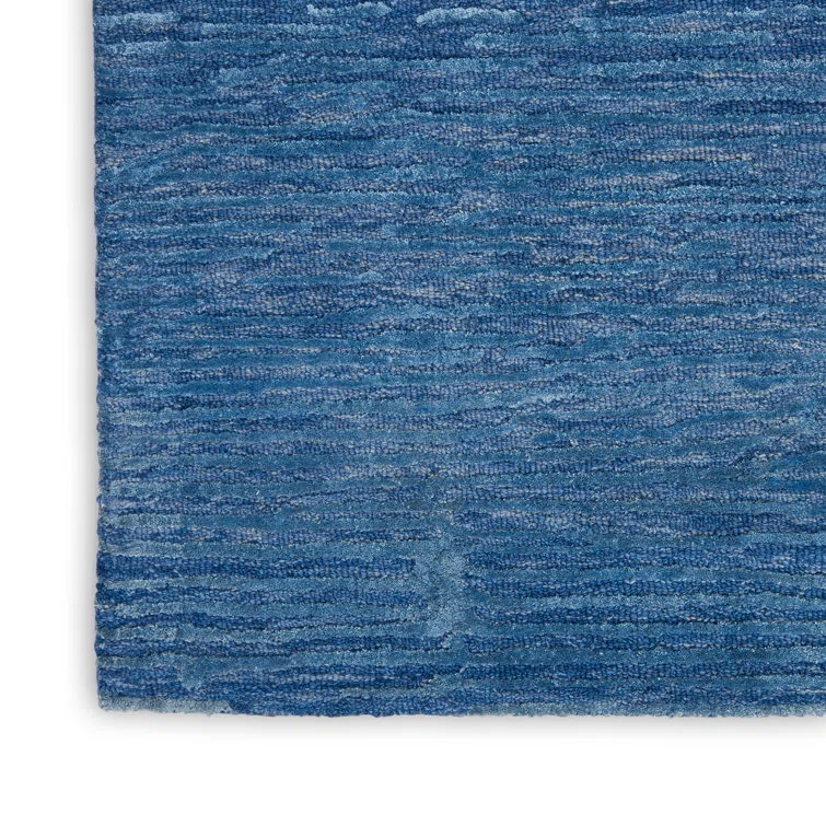 Ck010 Linear Handmade Looped/Hooked Area Rug in Blue
