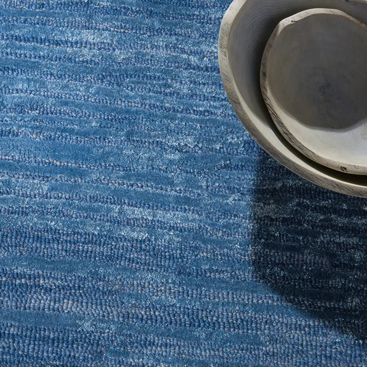 Ck010 Linear Handmade Looped/Hooked Area Rug in Blue