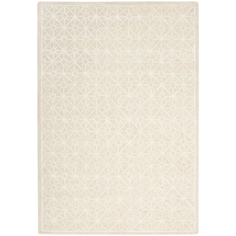 Geometric Handmade Tufted Ivory Area Rug
