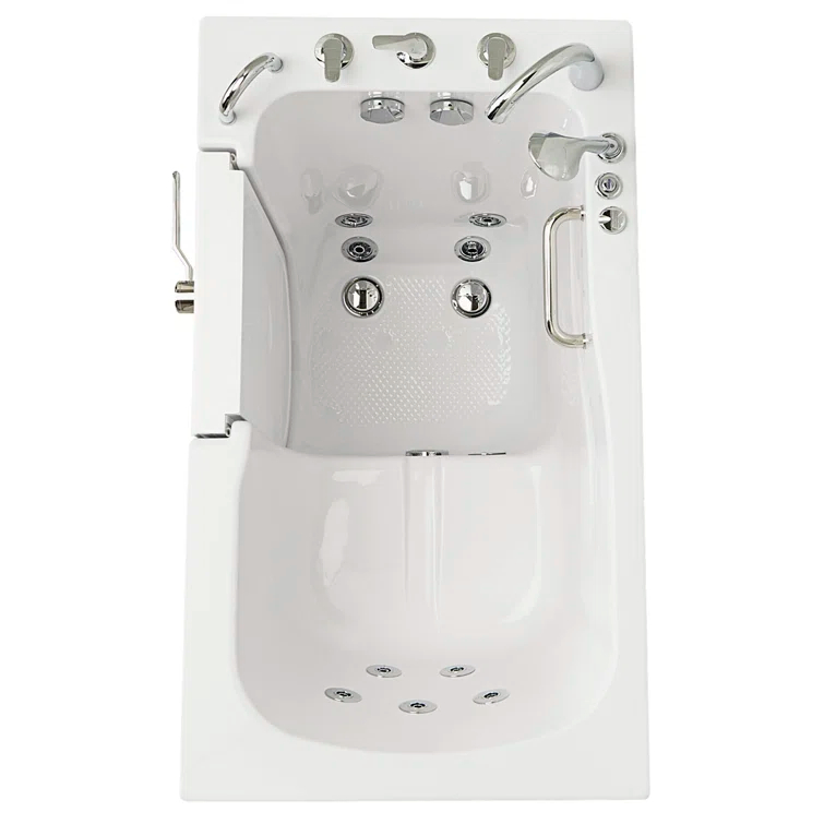 Monaco 32"x52" Acrylic Hydro Massage Walk-In Bathtub, 5 Piece Fast Fill Faucet, 2" Dual Drain