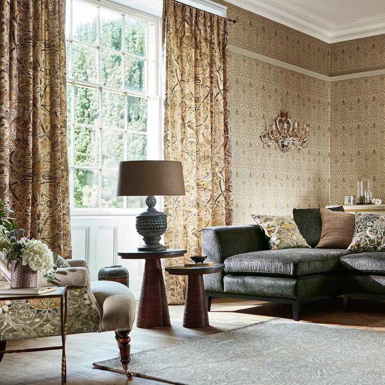 Stone and Mustard Linen Blend Upholstery Fabric