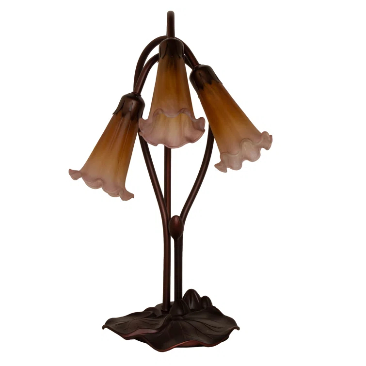 13674 Meyda 16"H Amber/Purple Pond Lily 3 Lt Accent Lamp