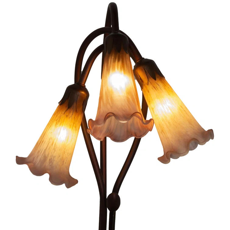 13674 Meyda 16"H Amber/Purple Pond Lily 3 Lt Accent Lamp