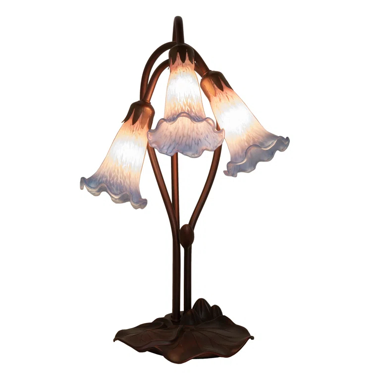 Meyda Tiffany 14670 Pink/Blue Pond Lily - 3 Light Accent Lamp   Mahogany Bronze Finish with Pink/Mauve/Blue Glass