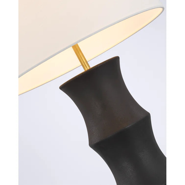 Large Black Metallic Table Lamp with Linen Shade