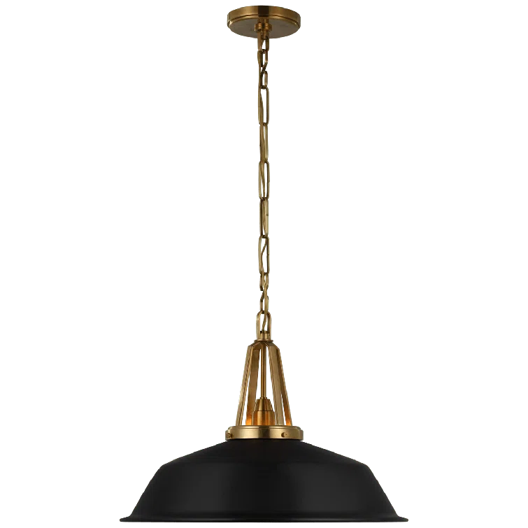 Antique-Burnished Brass and Matte Black Glass LED Pendant Light