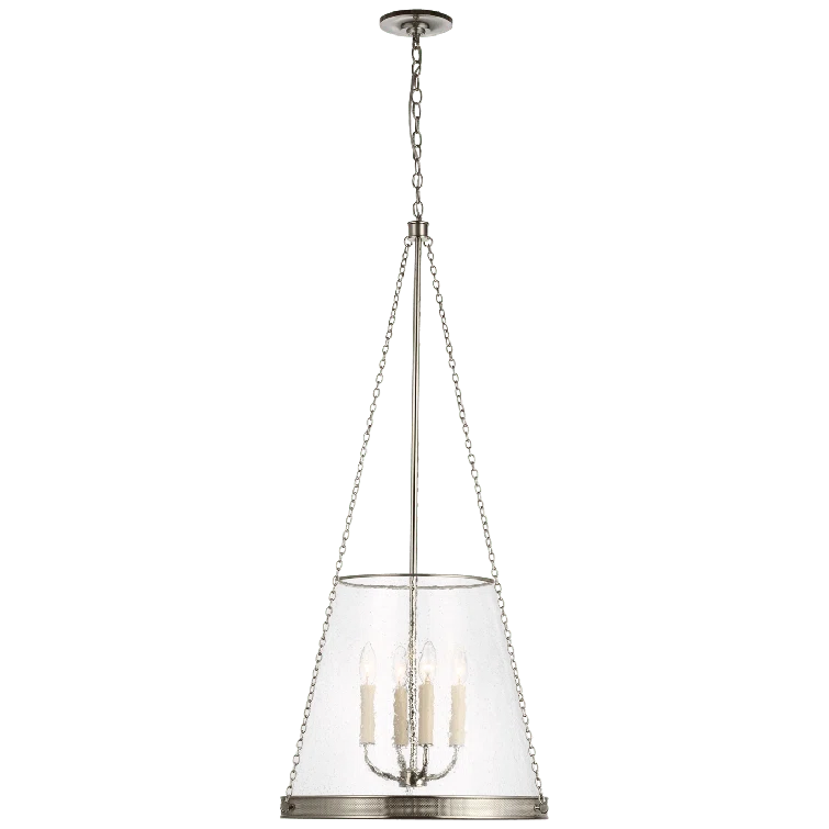 Polished Nickel 20" LED Drum Pendant with Glass Shade