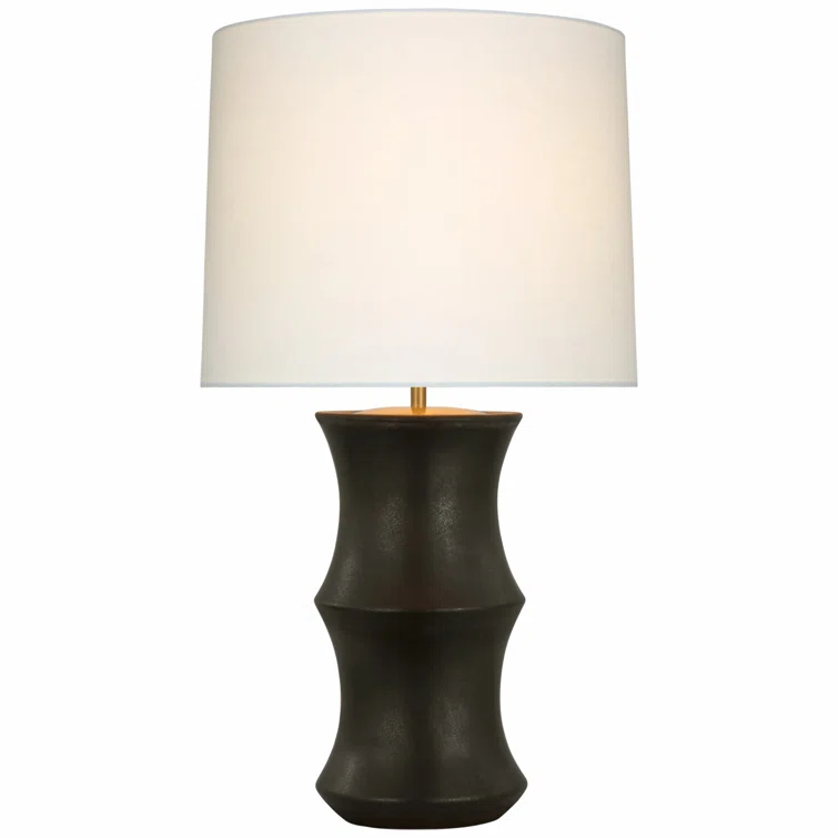 33" Stained Black Metallic Table Lamp with Linen Shade