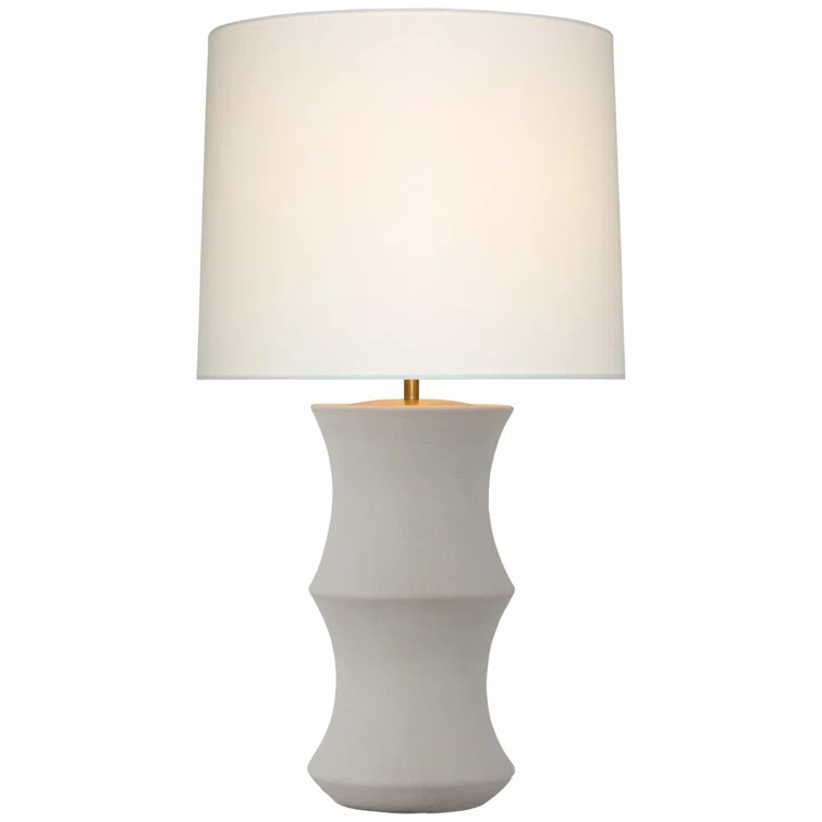 Porous White Ceramic Table Lamp with Linen Shade