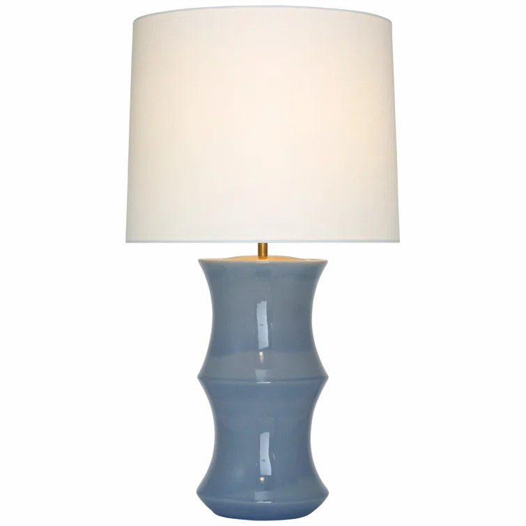 Polar Blue Crackle Ceramic Table Lamp with Linen Shade