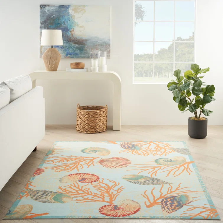 Wav01/Sun & Shade Nature Outdoor Light Blue Area Rug