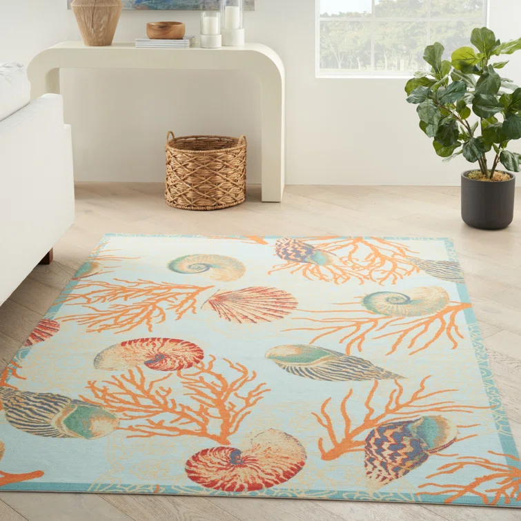 Wav01/Sun & Shade Nature Outdoor Light Blue Area Rug