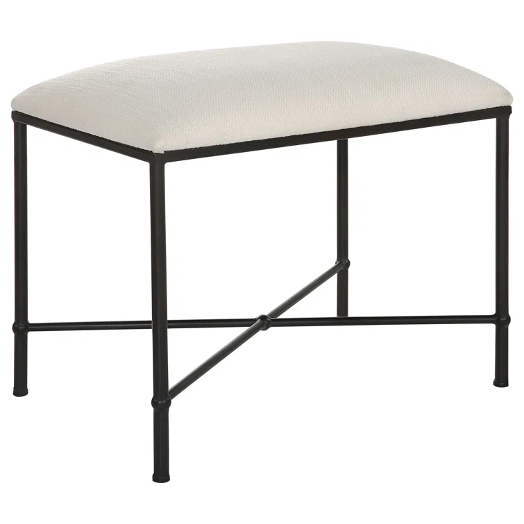 Uttermost Avenham Contemporary Iron and Fabric Small Bench in White/Black
