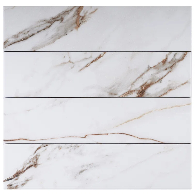 Elegance Gold Subway 3.15 in. x 12.99 in. Matte Porcelain Marble look Floor and Wall Tile (9.04 sq. ft./Case)