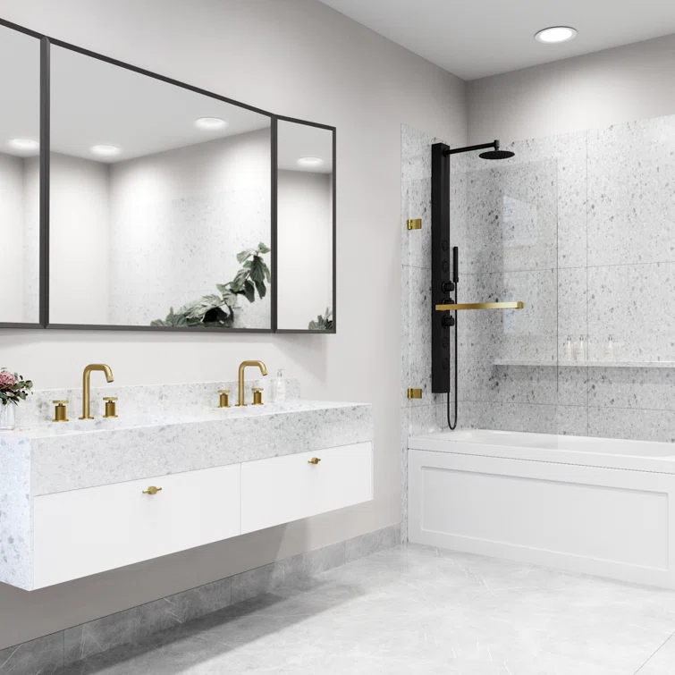 Rialto 34" W x 58" H Hinged Frameless Tub Door with with 5/16" Glass