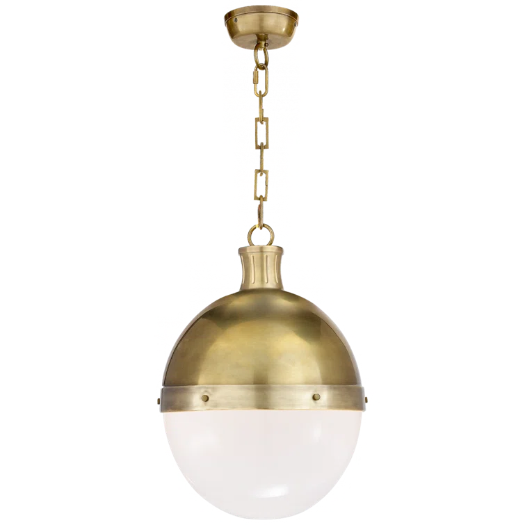 Riveted Half-Globe 18" Hand-Rubbed Antique Brass & Glass Pendant Light
