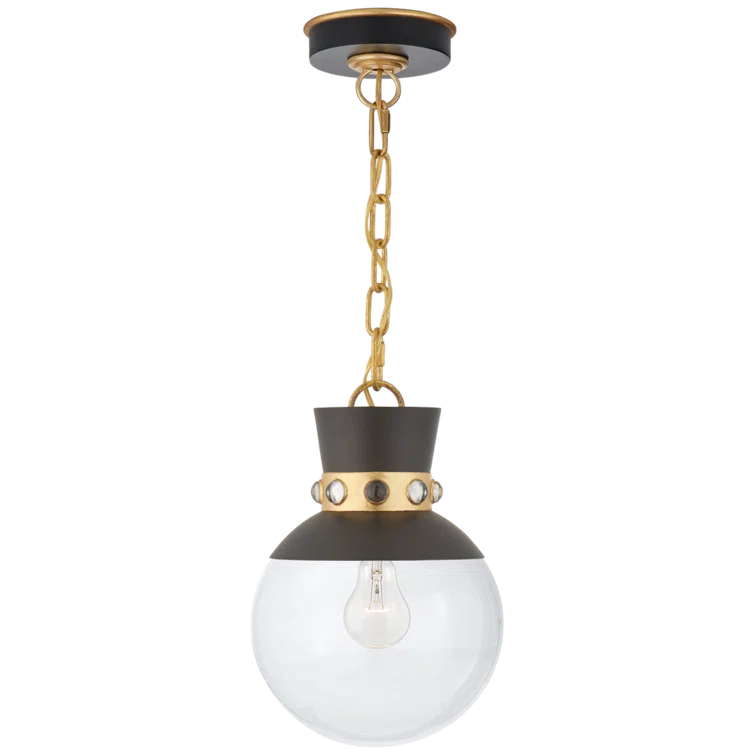 Lucia 17.5" Matte Black and Gold Globe Pendant Light with Clear Glass