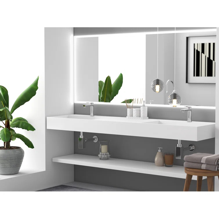 Juniper 72" Rectangular Modern Wall-Mounted Bathroom Sink with Concealed Drain Plate