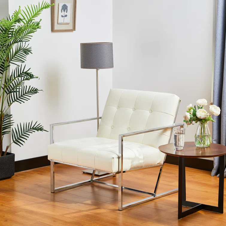 Siebo 30'' Wide Tufted Cream Armchair