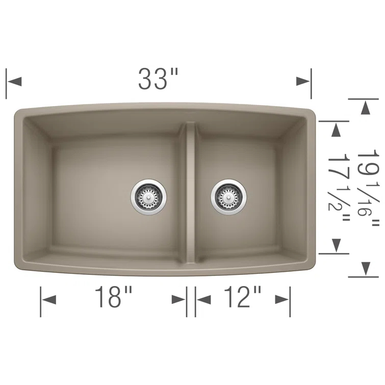 Performa SILGRANIT 33" L x 19" W Double Bowl Undermount Kitchen Sink