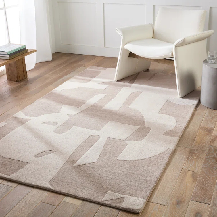 Handmade Abstract Taupe/ Cream Area Rug (10'X14')