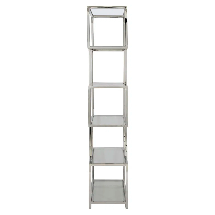 Kaley Polished Stainless Steel and Glass Transitional Etagere Bookcase