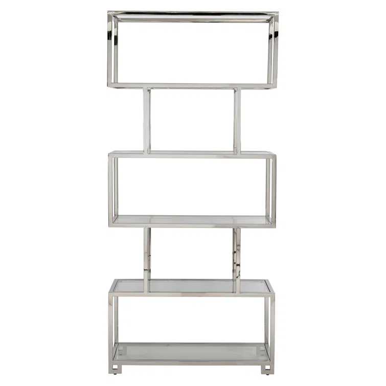 Kaley Polished Stainless Steel and Glass Transitional Etagere Bookcase
