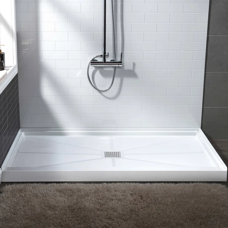 36" Solid Surface Square Single Threshold Shower Pan Base with Drain Assembly & Drain Cover Included, Non-Slip