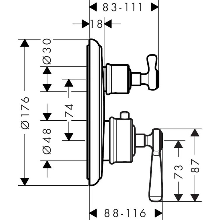 AXOR Montreux Thermostatic Trim With Volume Control Valve Trim Only