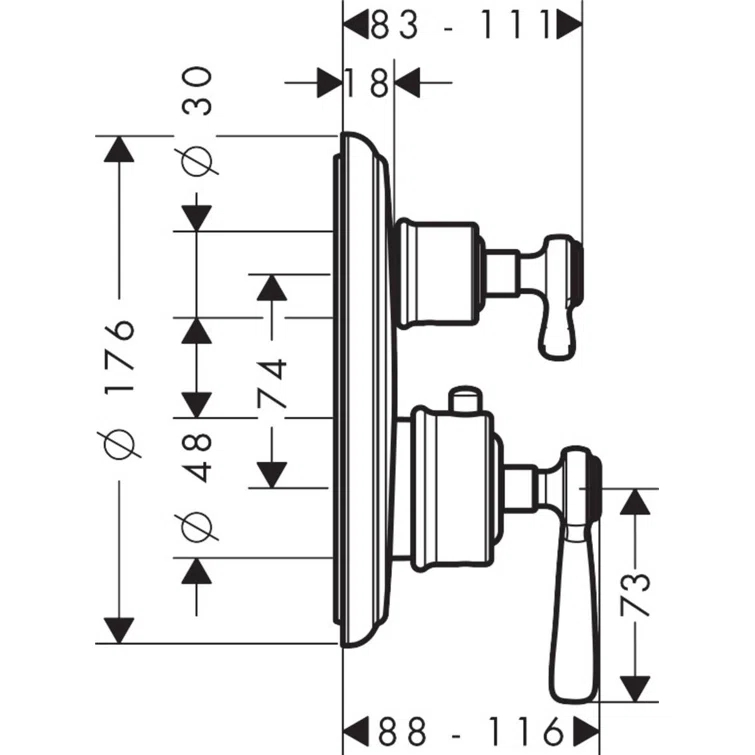 AXOR Montreux Thermostatic Trim With Volume Control And Diverter Valve Trim Only