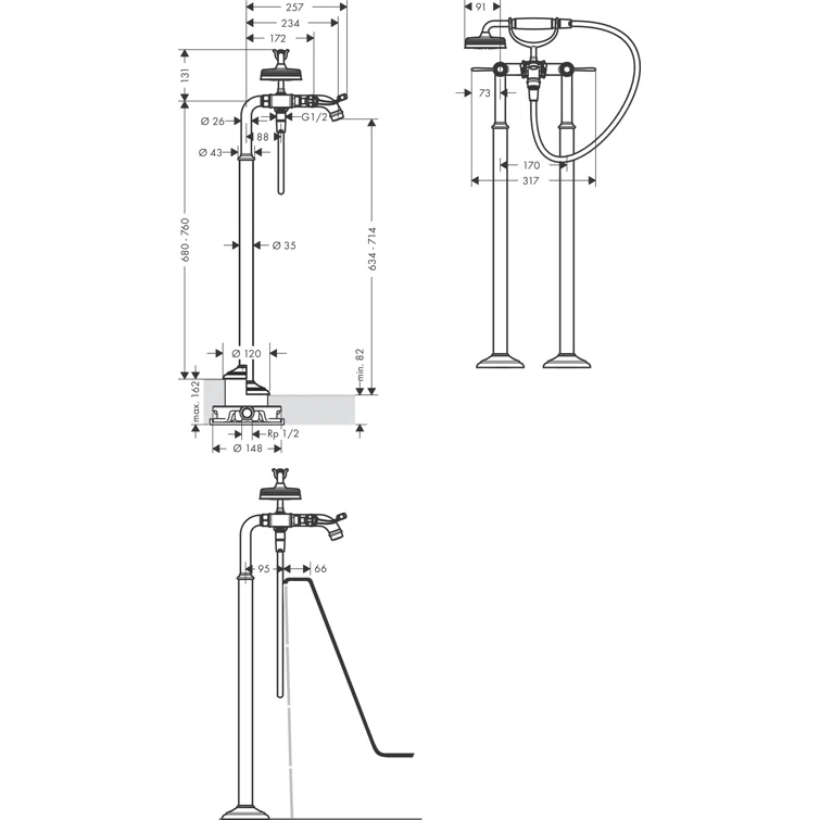 Polished Nickel Traditional Freestanding Tub Filler with Handshower
