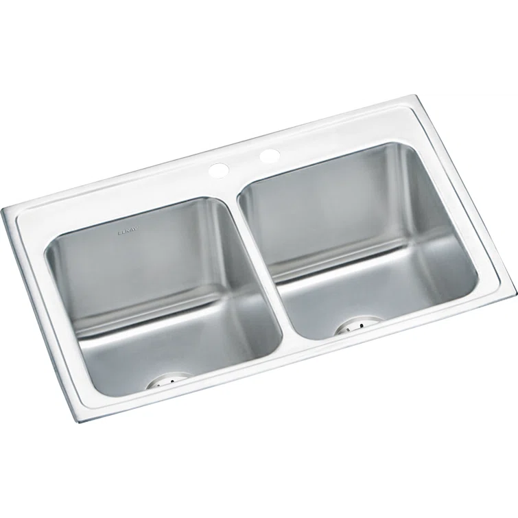 Elkay DLR332210PDMR2 Lustertone 33" L x 22" W Double Basin Drop-In Kitchen Sink with Drain Assembly