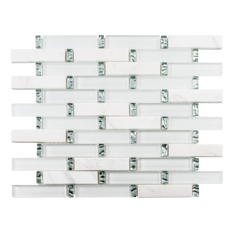Saga 1" Glass and Marble Brick Joint Mosaic Kitchen Backsplash, Bathroom, Shower, Pool, Wall and Floor Tile