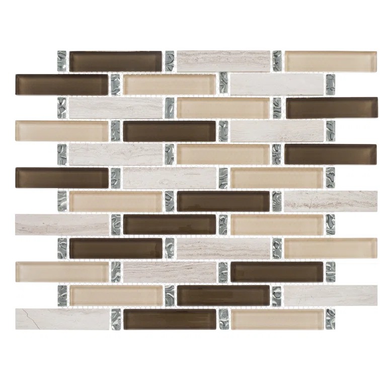 Andova Saga 1" Glass and Marble Brick Joint Mosaic Kitchen Backsplash, Bathroom, Shower, Pool, Wall and Floor Tile