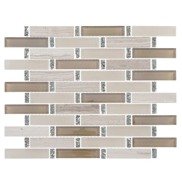 Andova Saga 1" Glass and Marble Brick Joint Mosaic Kitchen Backsplash, Bathroom, Shower, Pool, Wall and Floor Tile