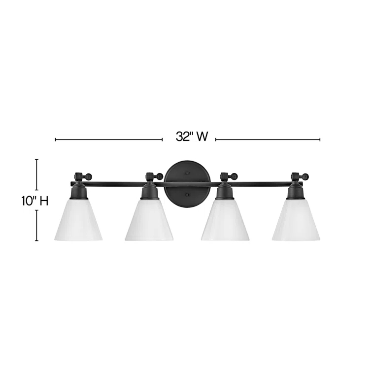 Arti 32-in Adjustable Four Light Bath Vanity with Cased Opal Shade