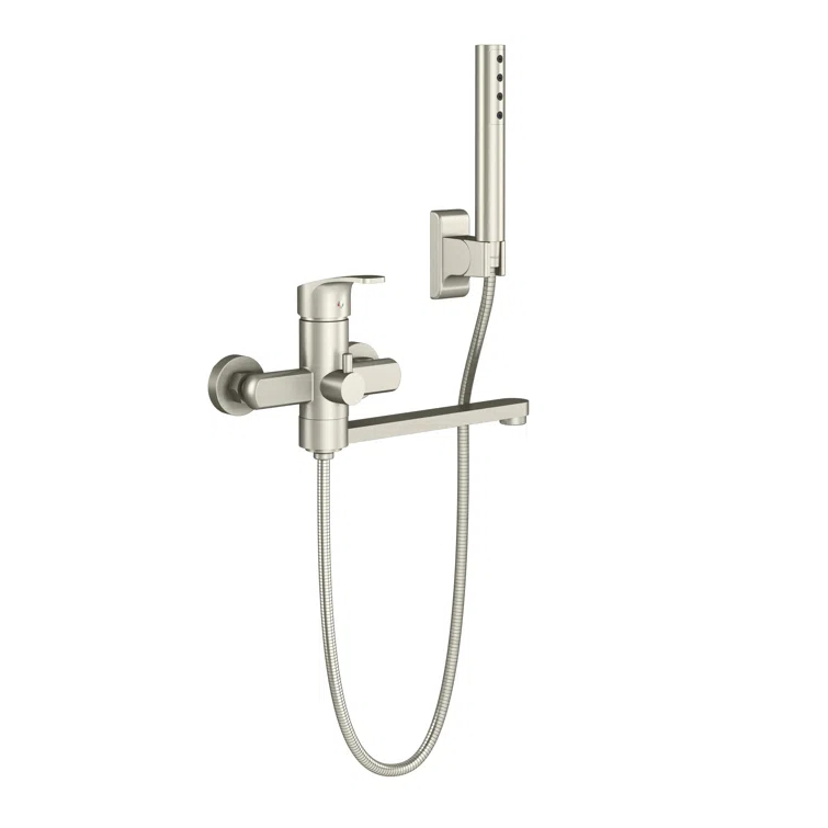 Pulse Showerspas Niagara Highflow Wall Mounted Tub Filler with Pivoting Arm Spout and Handshower 3030-WMTF-BN