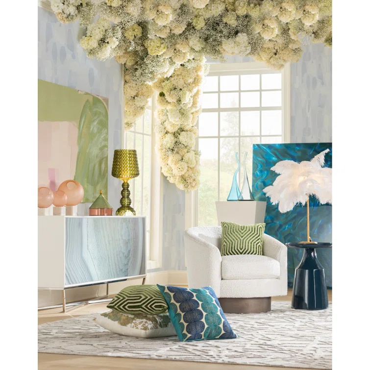 Bell-Shaped Navy Lacquer Round Glass End Table