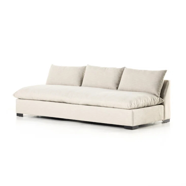 Ashby Oatmeal Armless Sofa with Espresso Wood Base