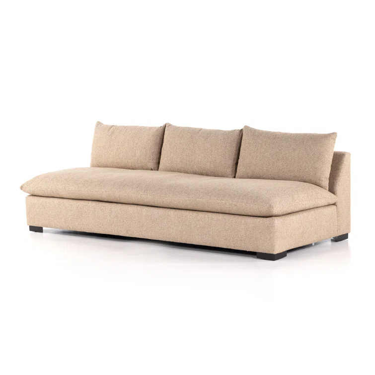 Heron Sand Armless Fabric Sofa with Wood Frame