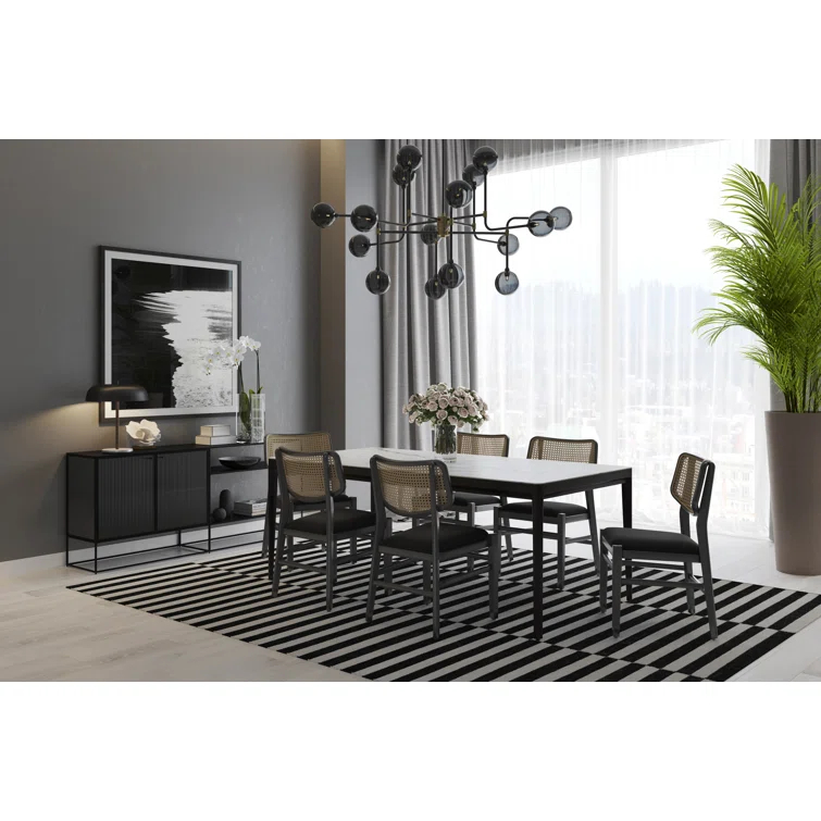 Zenn White Ceramic and Grey Rubberwood 78'' Mid-Century Modern Dining Table