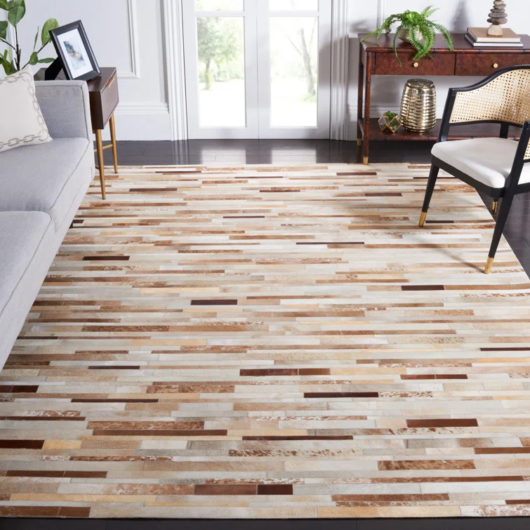 Fazeley Studio Leather Hand Woven Leather Geometric Rug