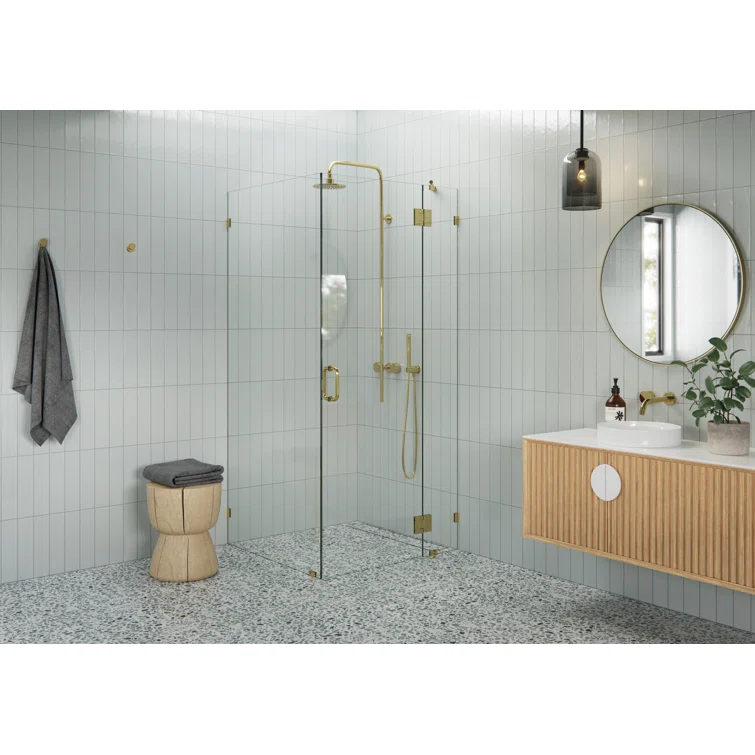 Glass Warehouse Halo 40 in. x 47 in. x 78 in. 90-degree Fully Frameless Glass Hinged Shower Enclosure 90-GH-40-47-PB
