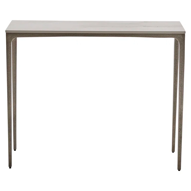 Gray and White Stone-Topped Metal Console Table