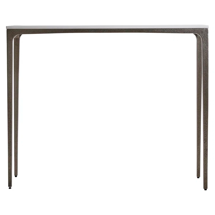 Gray and White Stone-Topped Metal Console Table