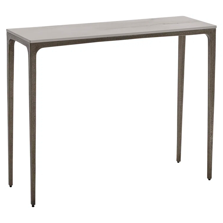 Gray and White Stone-Topped Metal Console Table