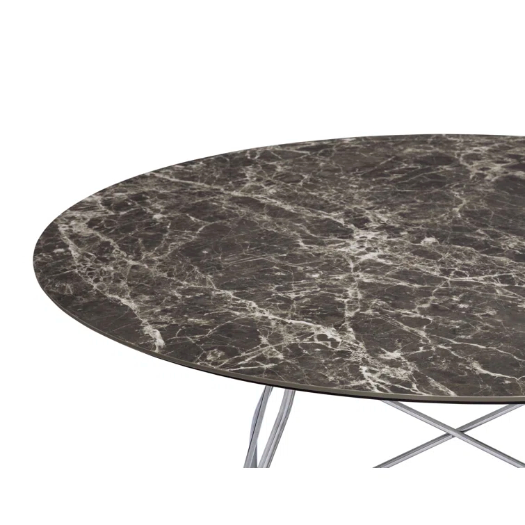 Glossy Round Metal Base Dining Table