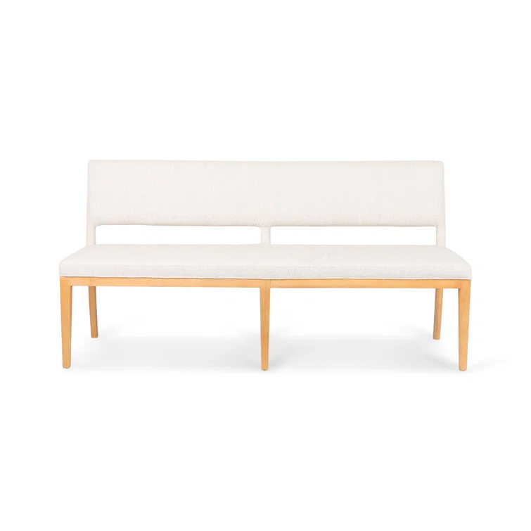Sara 70'' Smoked Drift Oak Upholstered Dining Bench in Oatmeal