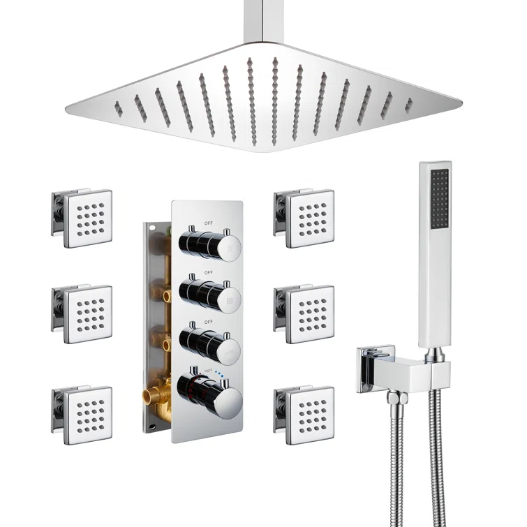 Herathena 3 Functions Ceiling Mounted Luxury Shower System with 6 Body Jets (Rough-in Valve Included)